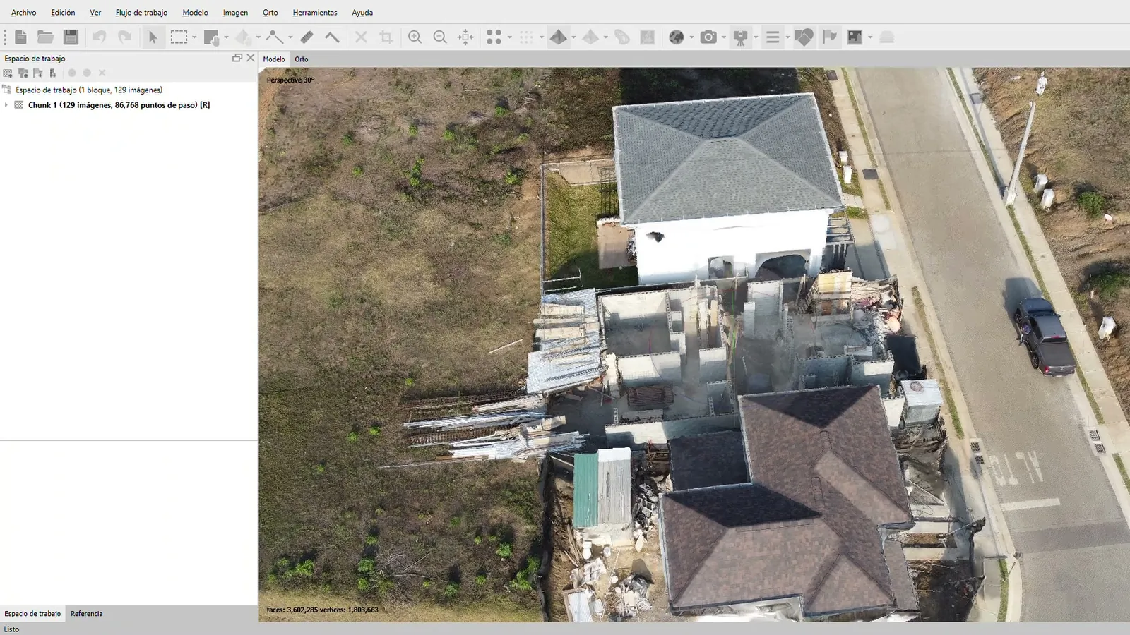 Modelo 3D de una obra en construcción reconstruida a partir de un vuelo con dron